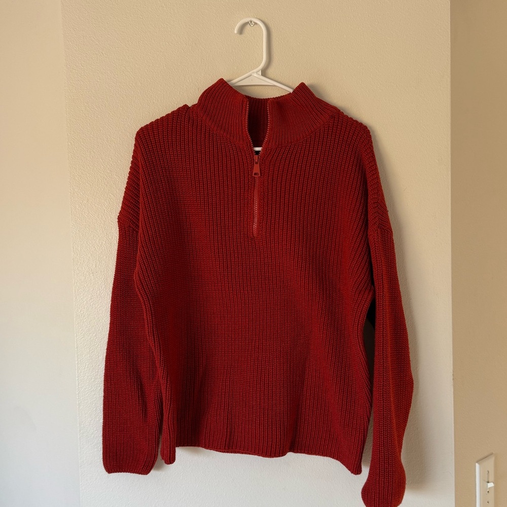 Women's Red Half-Zip Sweater